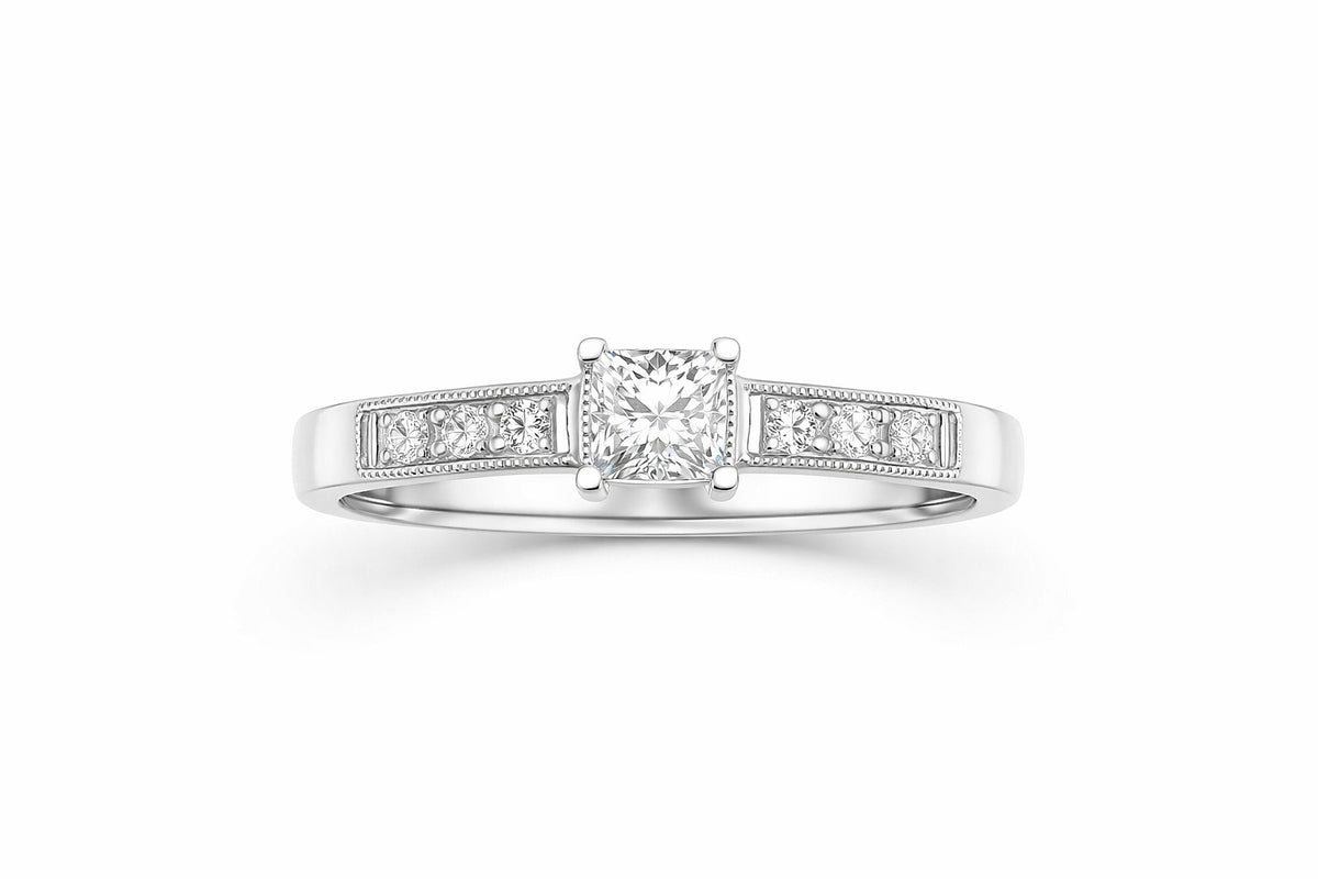 14K White Gold Princess Diamond Ring, 0.61 ct