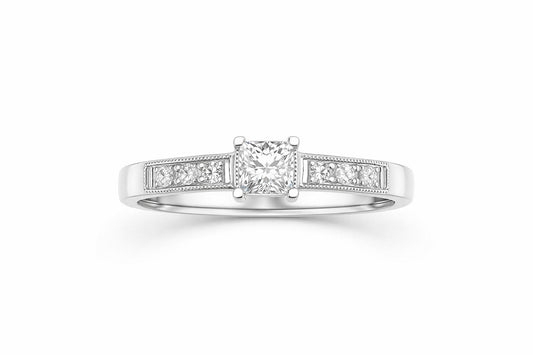 14K White Gold Princess Diamond Ring, 0.61 ct