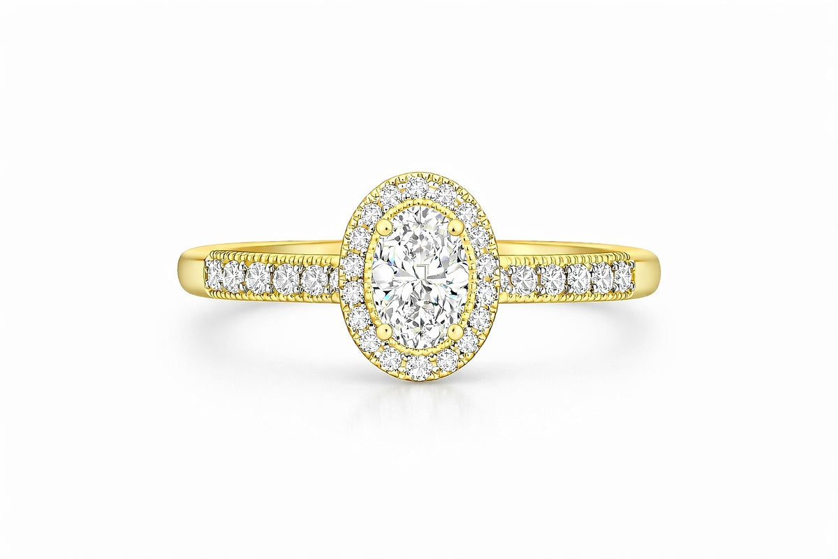 14K Two-Tone Gold Oval Diamond Vintage Halo Engagement Ring, 1.00 ct