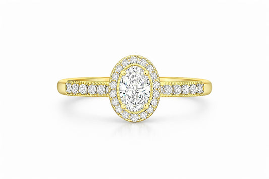 14K Two-Tone Gold Oval Diamond Vintage Halo Engagement Ring, 1.00 ct