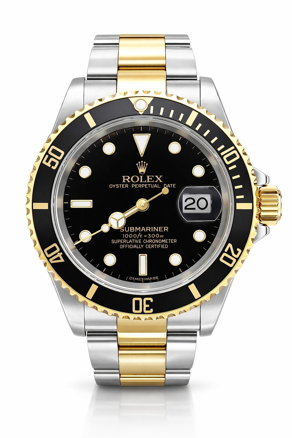 Pre-Owned Two-Tone Rolex Submariner Black Dial Reference 16613 Timepiece