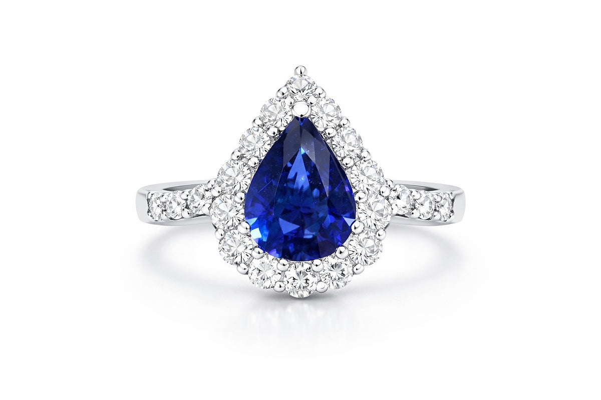 18K White Gold Pear Sapphire and Diamond Earrings, 2.49 ct