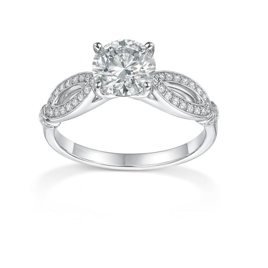 14K White Gold Diamond Twisted Engagement Ring, 1.00 ct Center