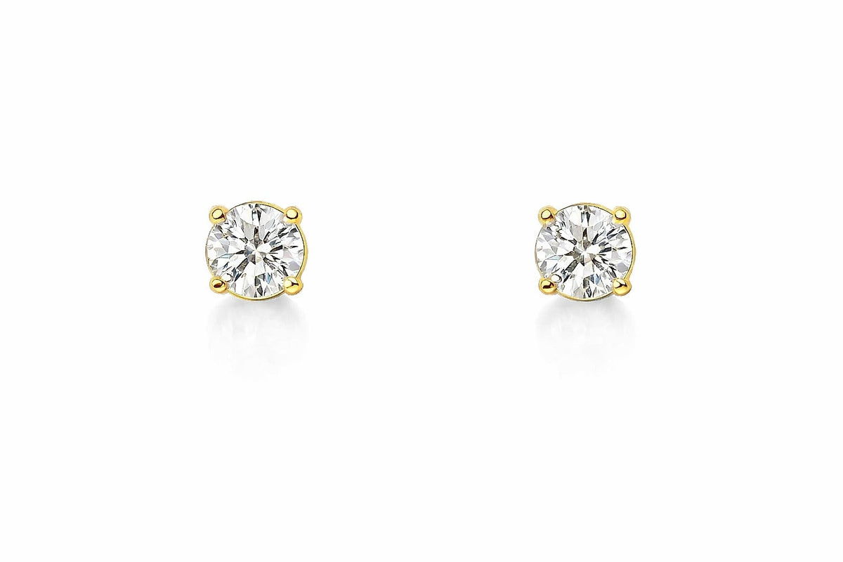 14K Yellow Gold Round Diamond Stud Earrings, 0.59 ct