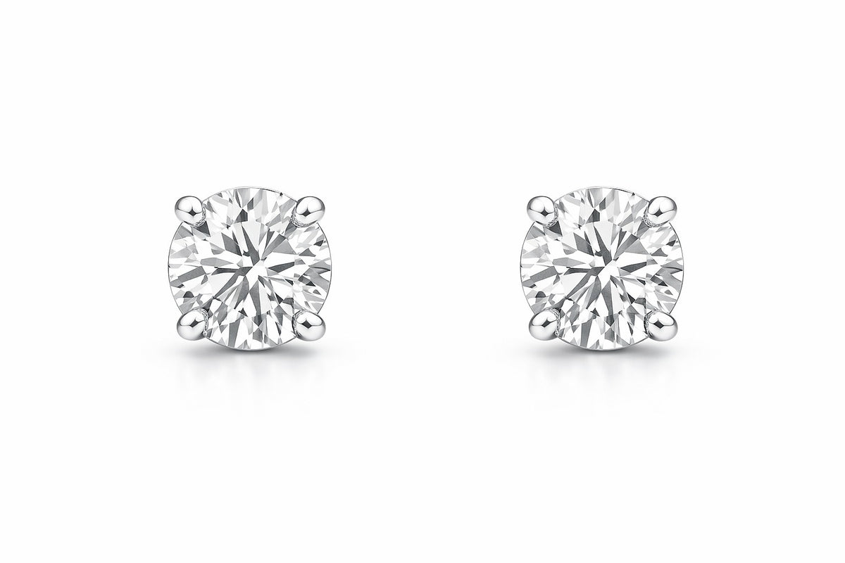 14K White Gold Round Diamond Earrings, 1.07 ct