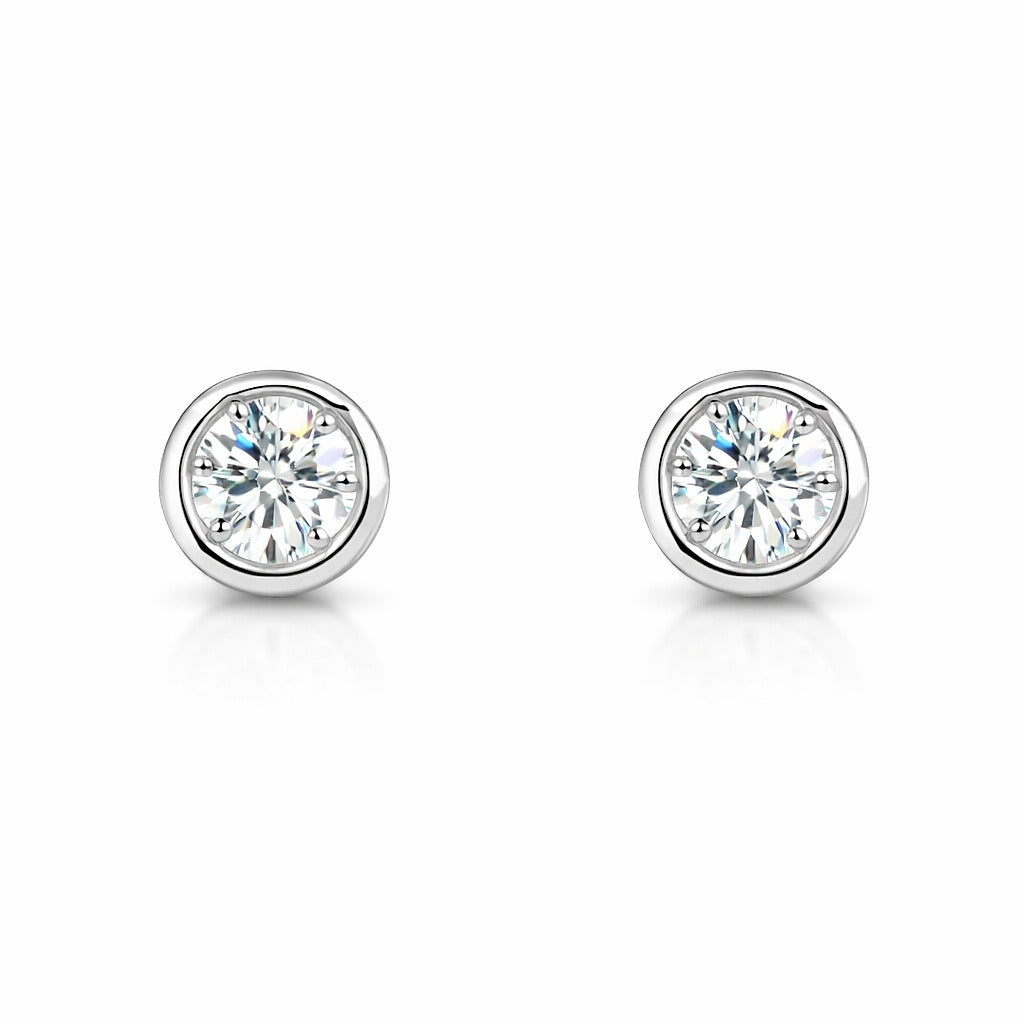 White Gold Diamond Bezel Stud Earrings, 0.60 ct