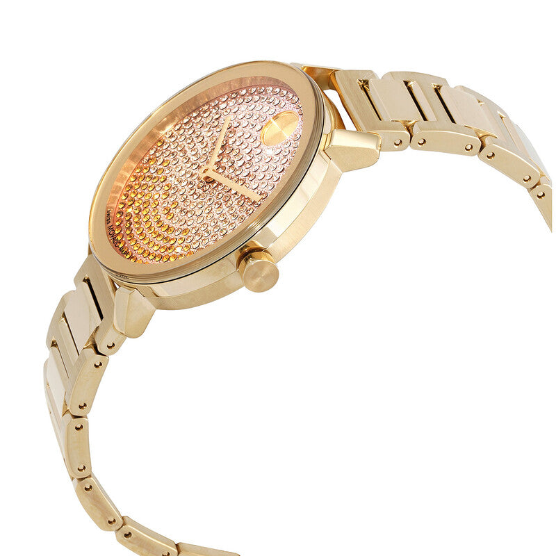 Movado Bold Evolution Yellow Gold-Tone Crystal Pave Dial Women's Watch 3600931