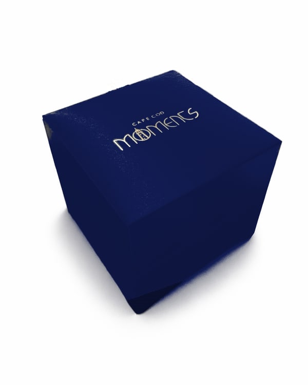 The Cape Cod Moments navy gift box, closed